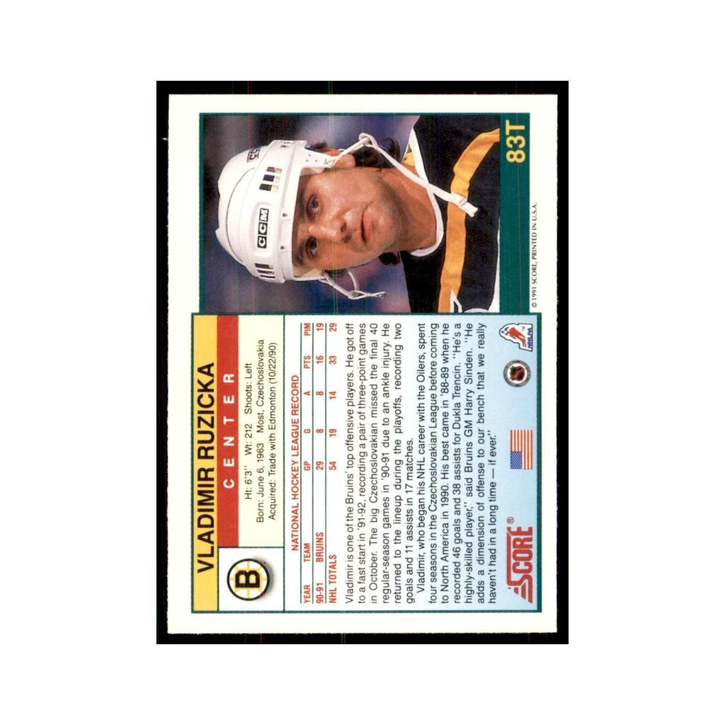 1991 Score Rookie and Traded Vladimir Ruzicka Boston Bruins #83T