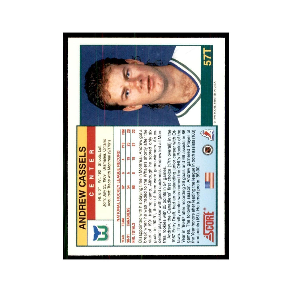 1991 Score Rookie and Traded Andrew Cassels Hartford Whalers #57T