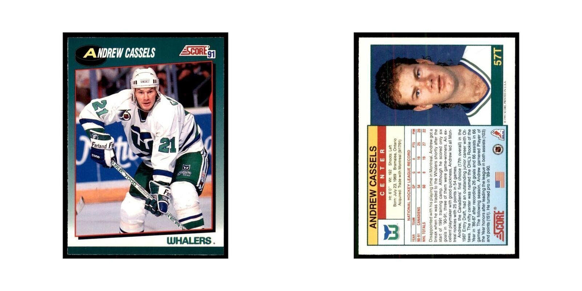 1991 Score Rookie and Traded Andrew Cassels Hartford Whalers #57T