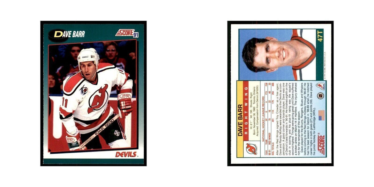 1991 Score Rookie and Traded Dave Barr New Jersey Devils #47T