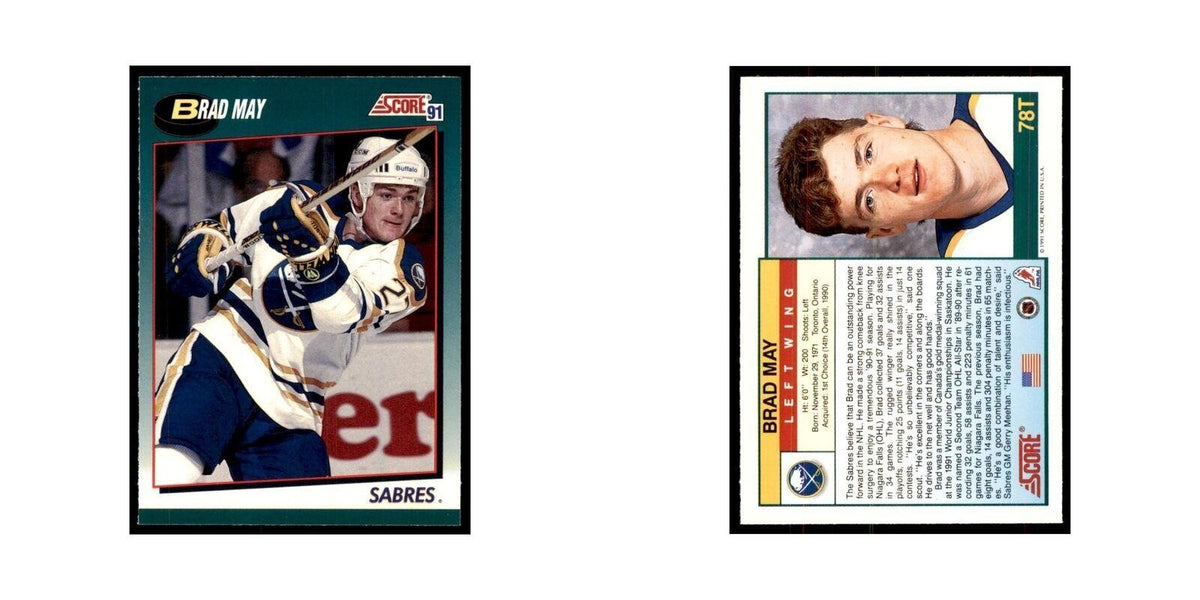 1991 Score Rookie and Traded Brad May Buffalo Sabres #78T