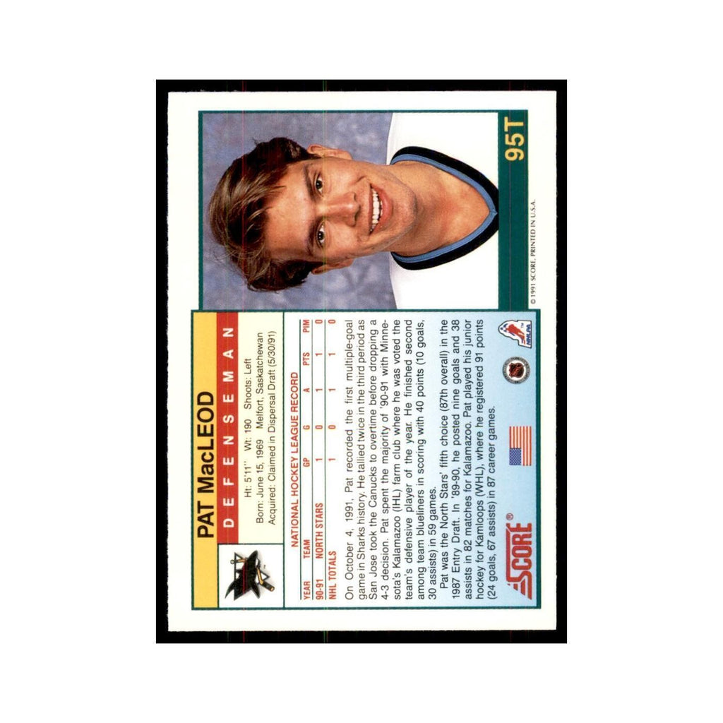 1991 Score Rookie and Traded Pat MacLeod RC San Jose Sharks #95T