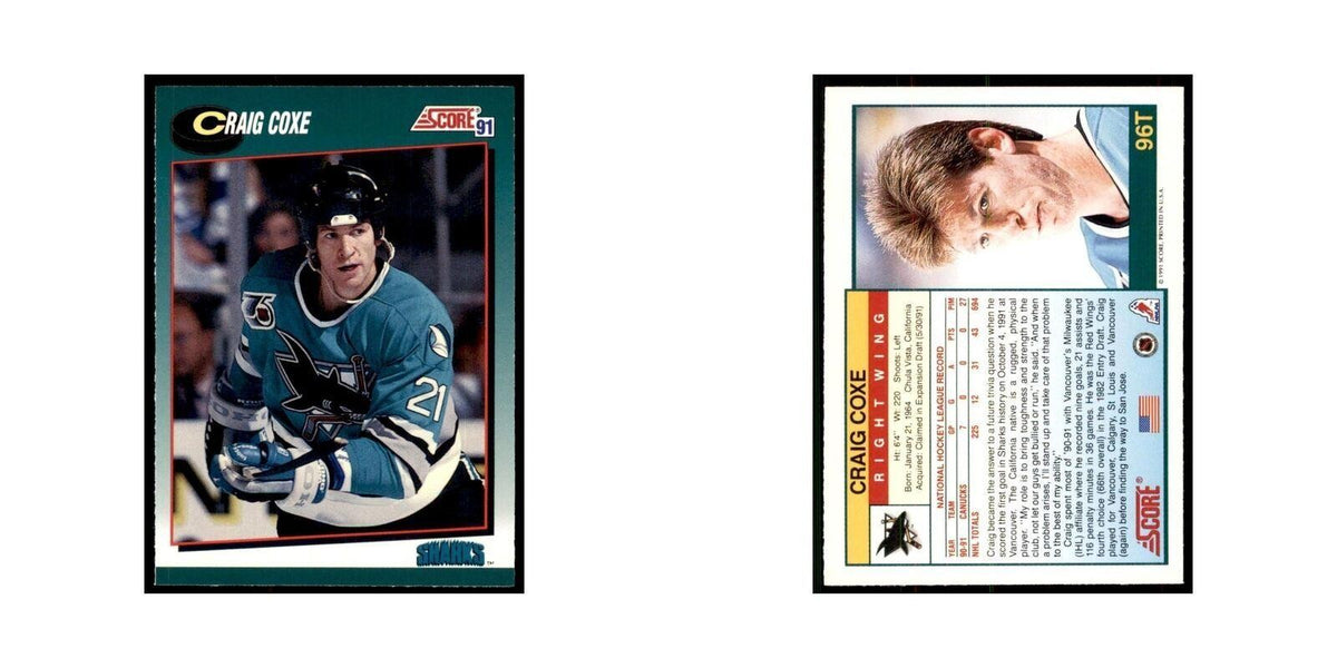 1991 Score Rookie and Traded Craig Coxe San Jose Sharks #96T