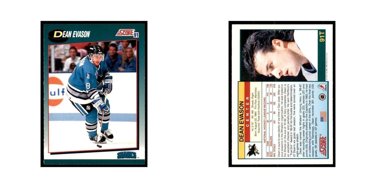 1991 Score Rookie and Traded Dean Evason San Jose Sharks #91T