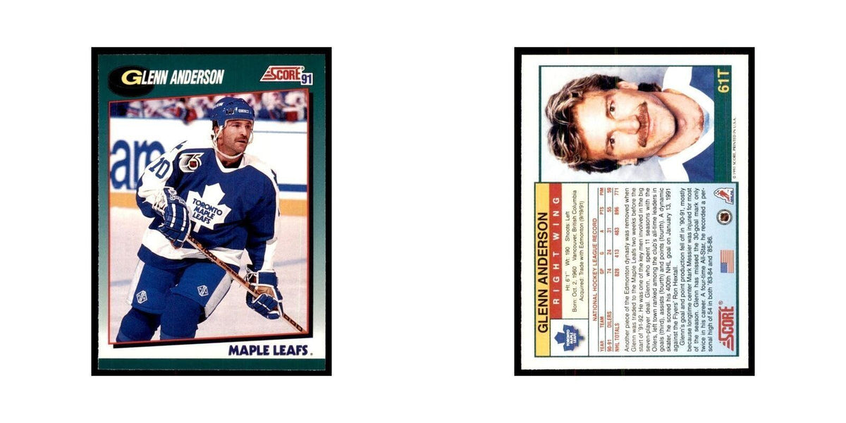 1991 Score Rookie and Traded Glenn Anderson Toronto Maple Leafs #61T