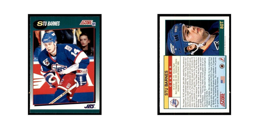 1991 Score Rookie and Traded Stu Barnes Winnipeg Jets #80T