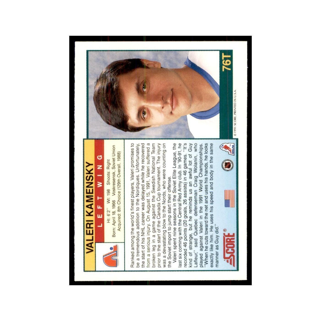 1991 Score Rookie and Traded Valeri Kamensky RC Quebec Nordiques #76T