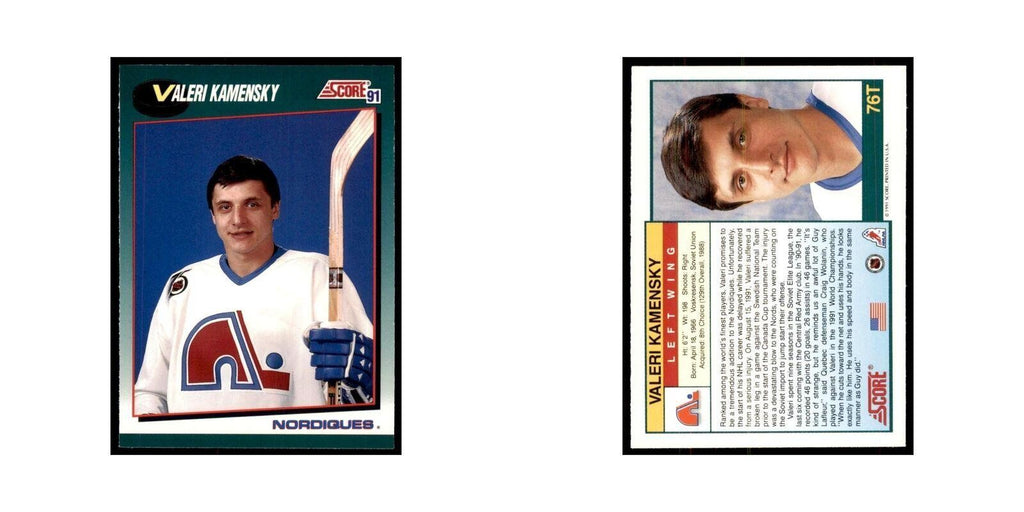 1991 Score Rookie and Traded Valeri Kamensky RC Quebec Nordiques #76T