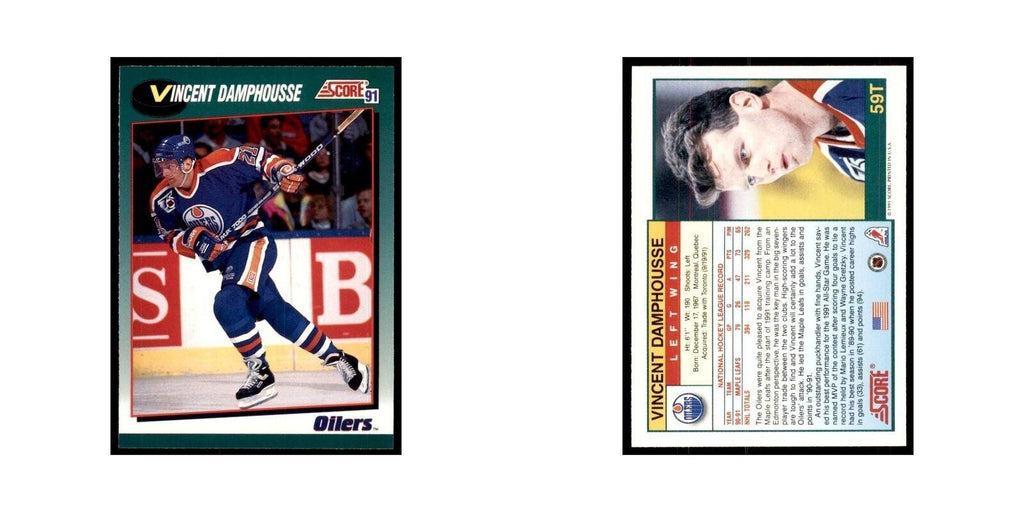 1991 Score Rookie and Traded Vincent Damphousse Edmonton Oilers #59T