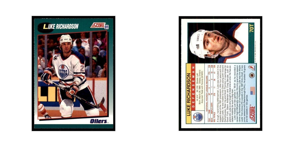 1991 Score Rookie and Traded Luke Richardson Edmonton Oilers #70T