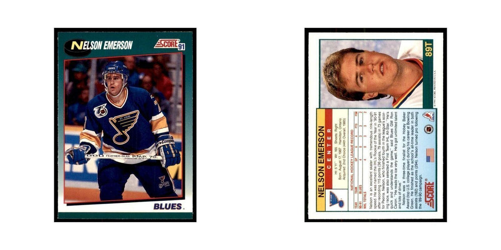 1991 Score Rookie and Traded Nelson Emerson St. Louis Blues #89T