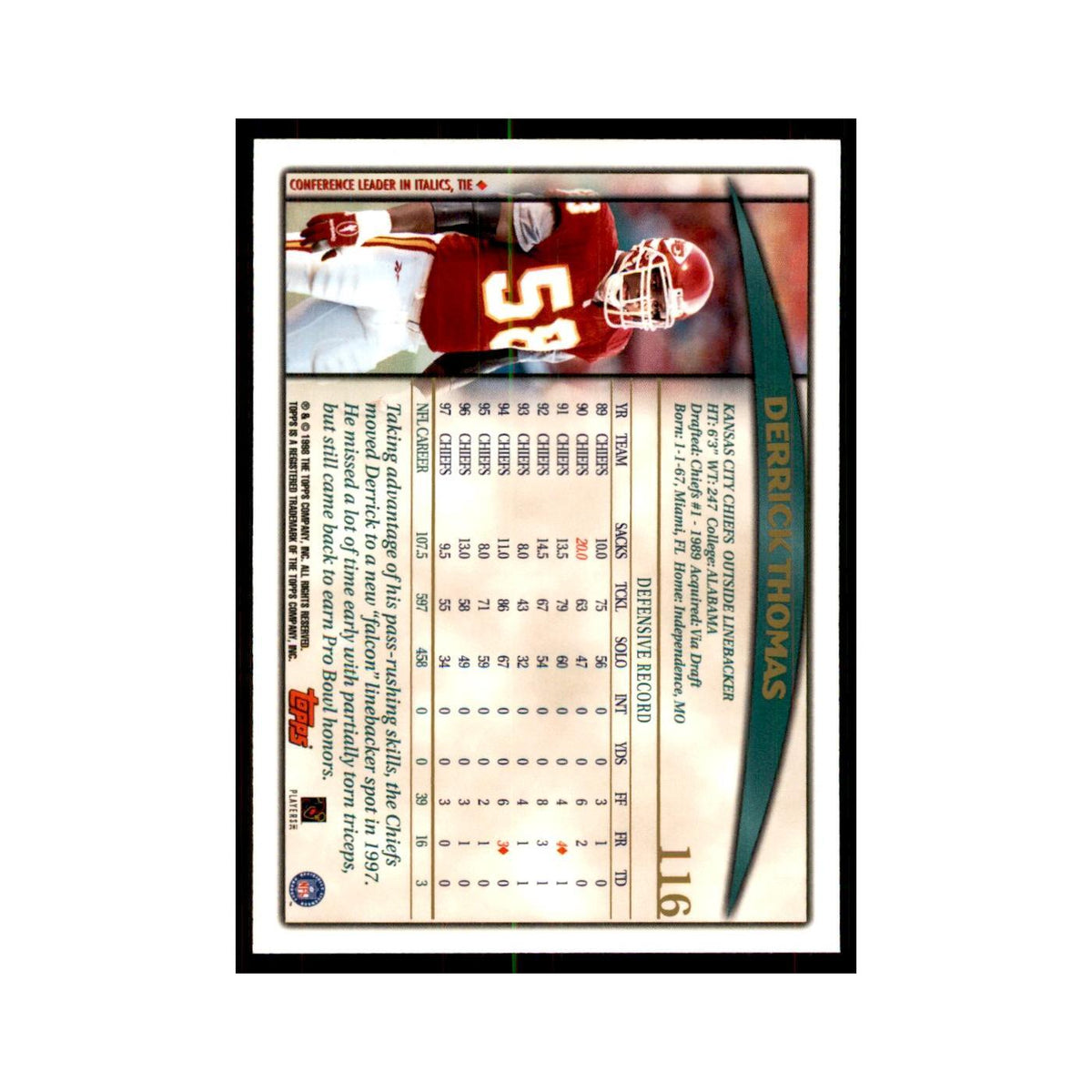 1998 Topps Derrick Thomas Chiefs #116