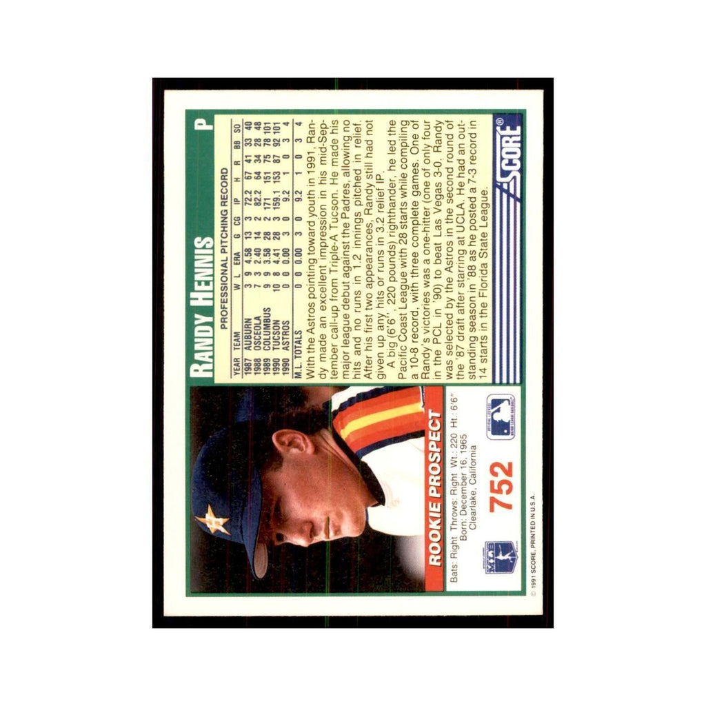 1991 Score Randy Hennis Baseball Cards #752