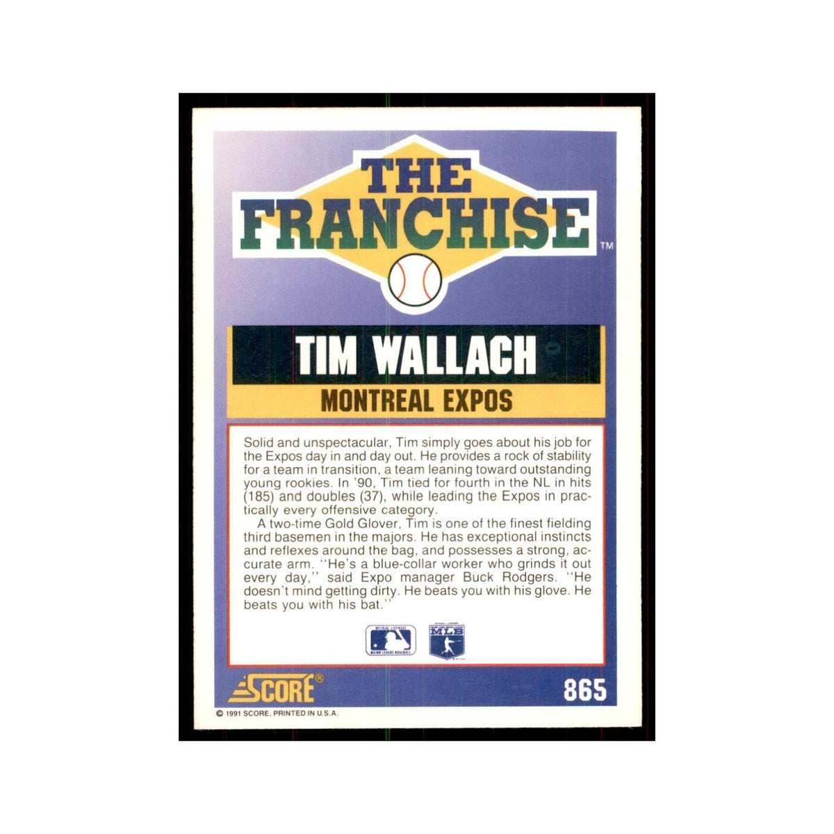 1991 Score Tim Wallach Baseball Cards #865
