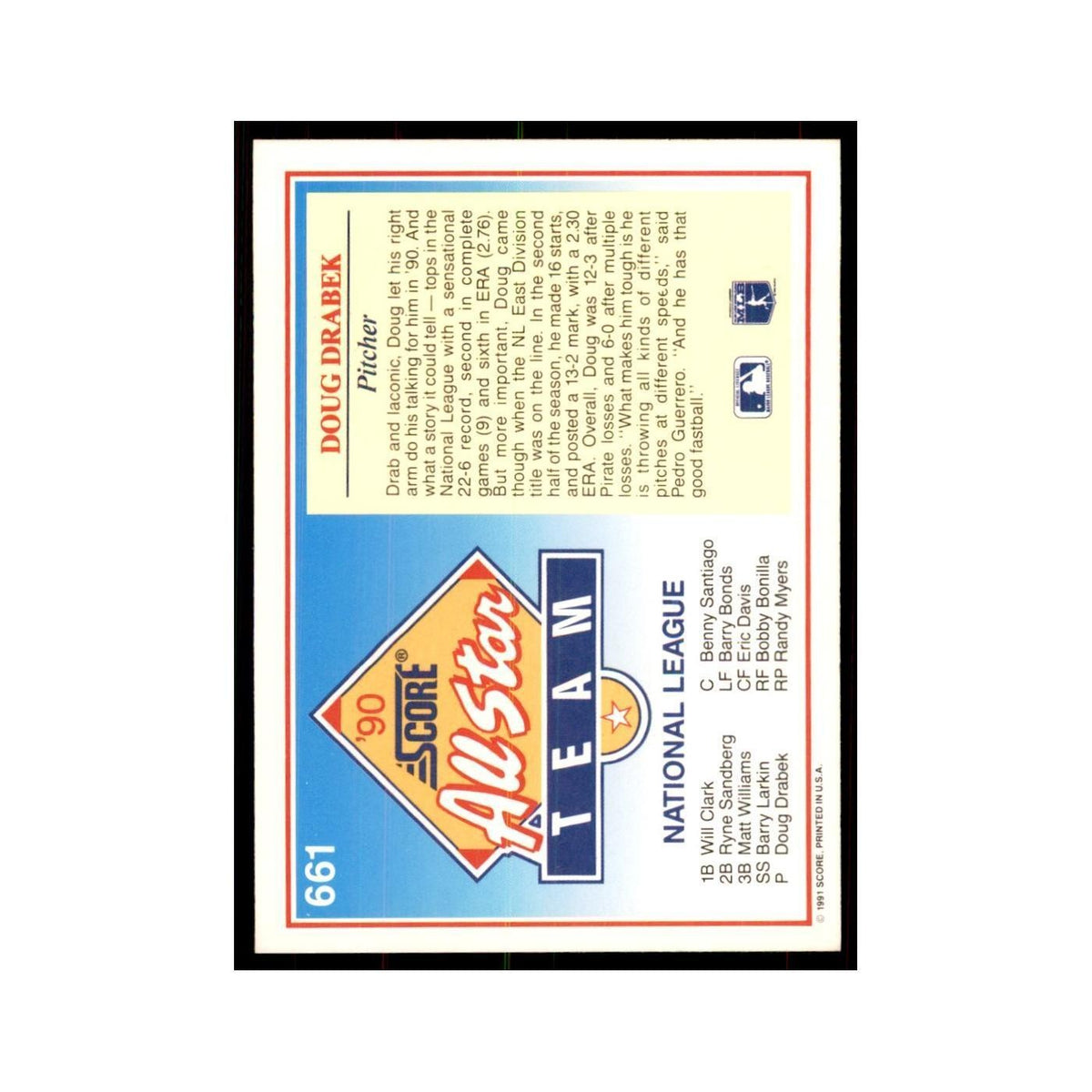 1991 Score Doug Drabek Baseball Cards #661