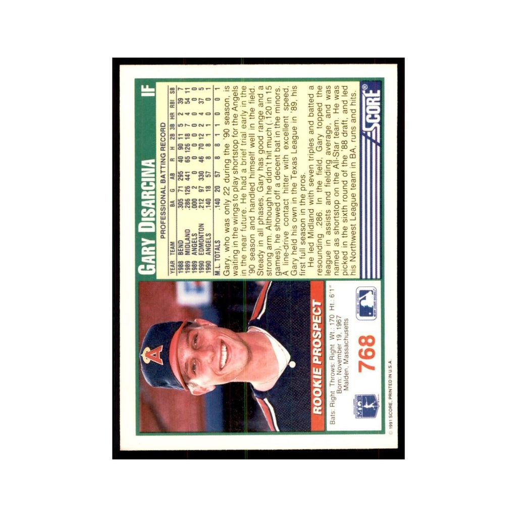 1991 Score Gary DiSarcina Baseball Cards #768