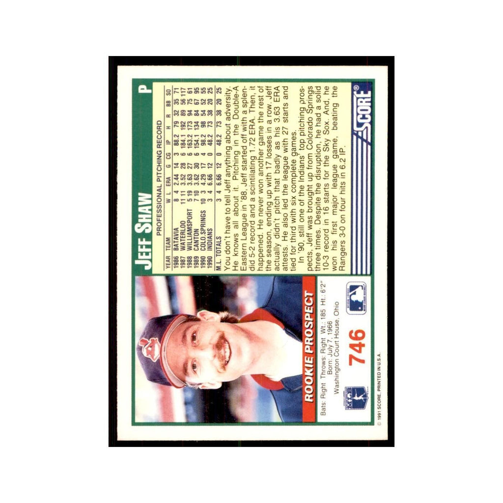 1991 Score Jeff Shaw Baseball Cards #746