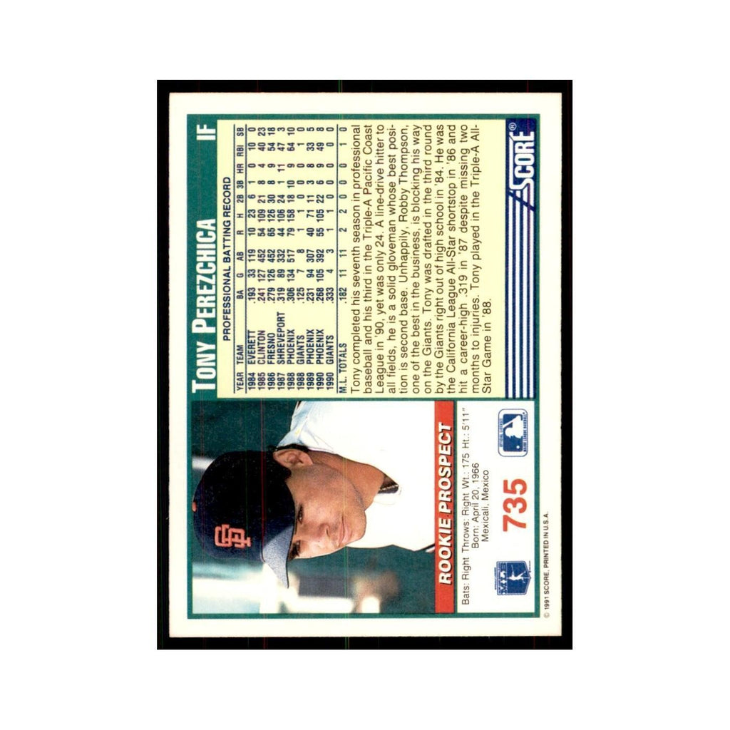 1991 Score Tony Perezchica Baseball Cards #735