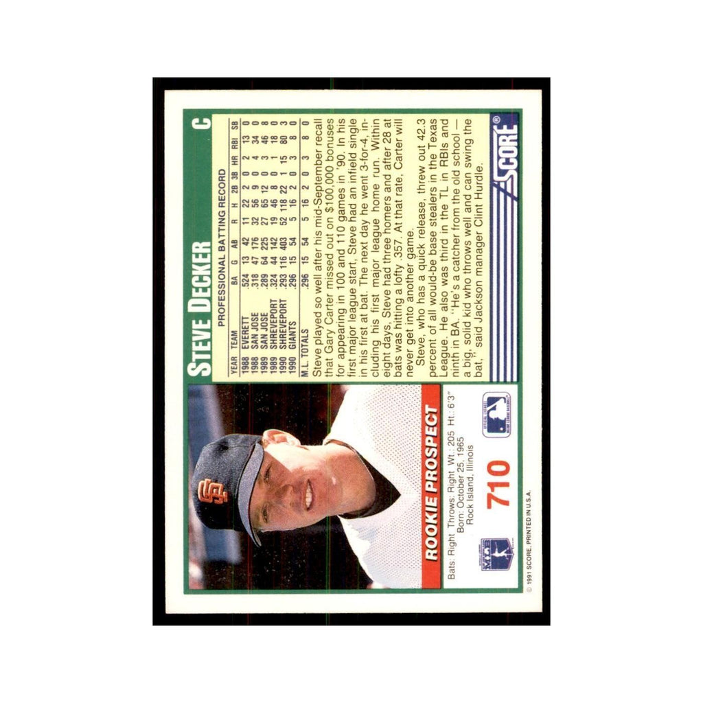 1991 Score Steve Decker Baseball Cards #710