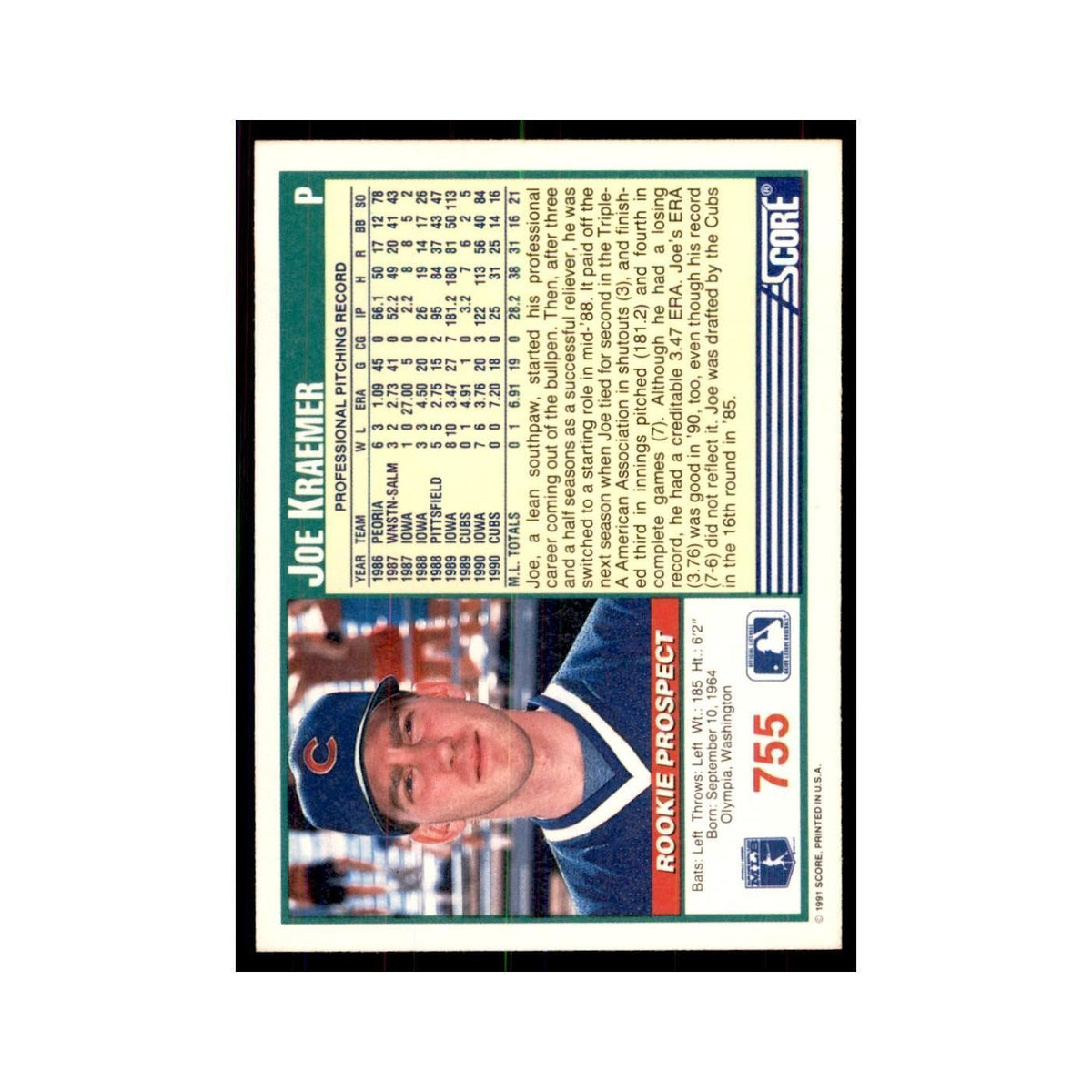 1991 Score Joe Kraemer Baseball Cards #755