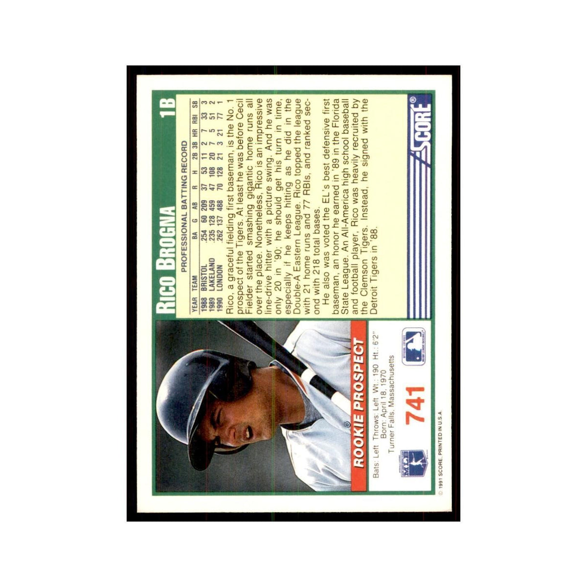 1991 Score Rico Brogna Baseball Cards #741