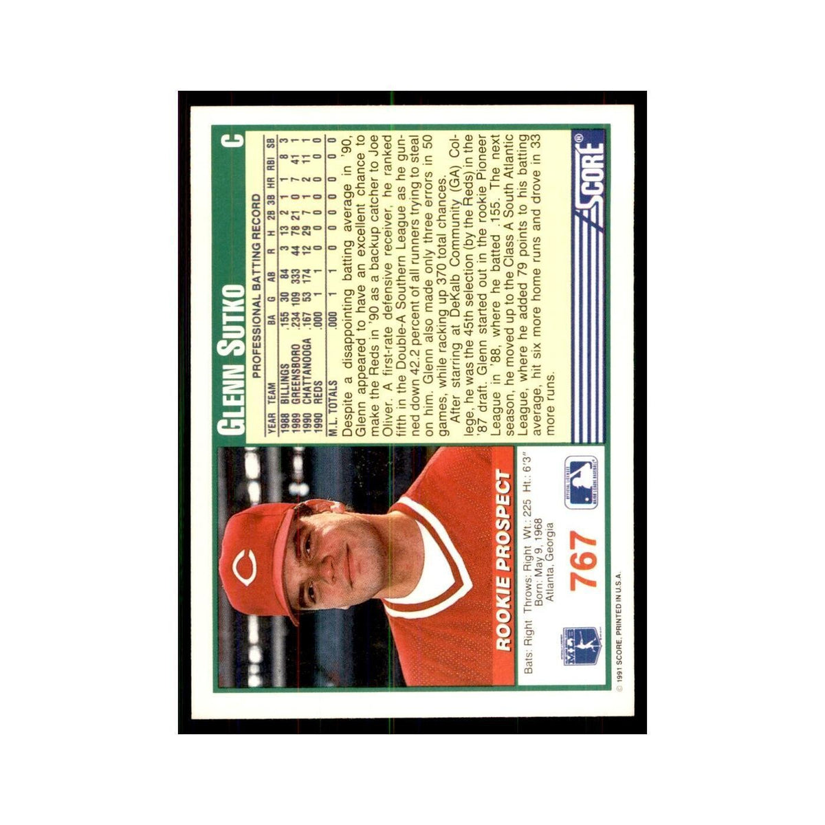 1991 Score Glenn Sutko Baseball Cards #767