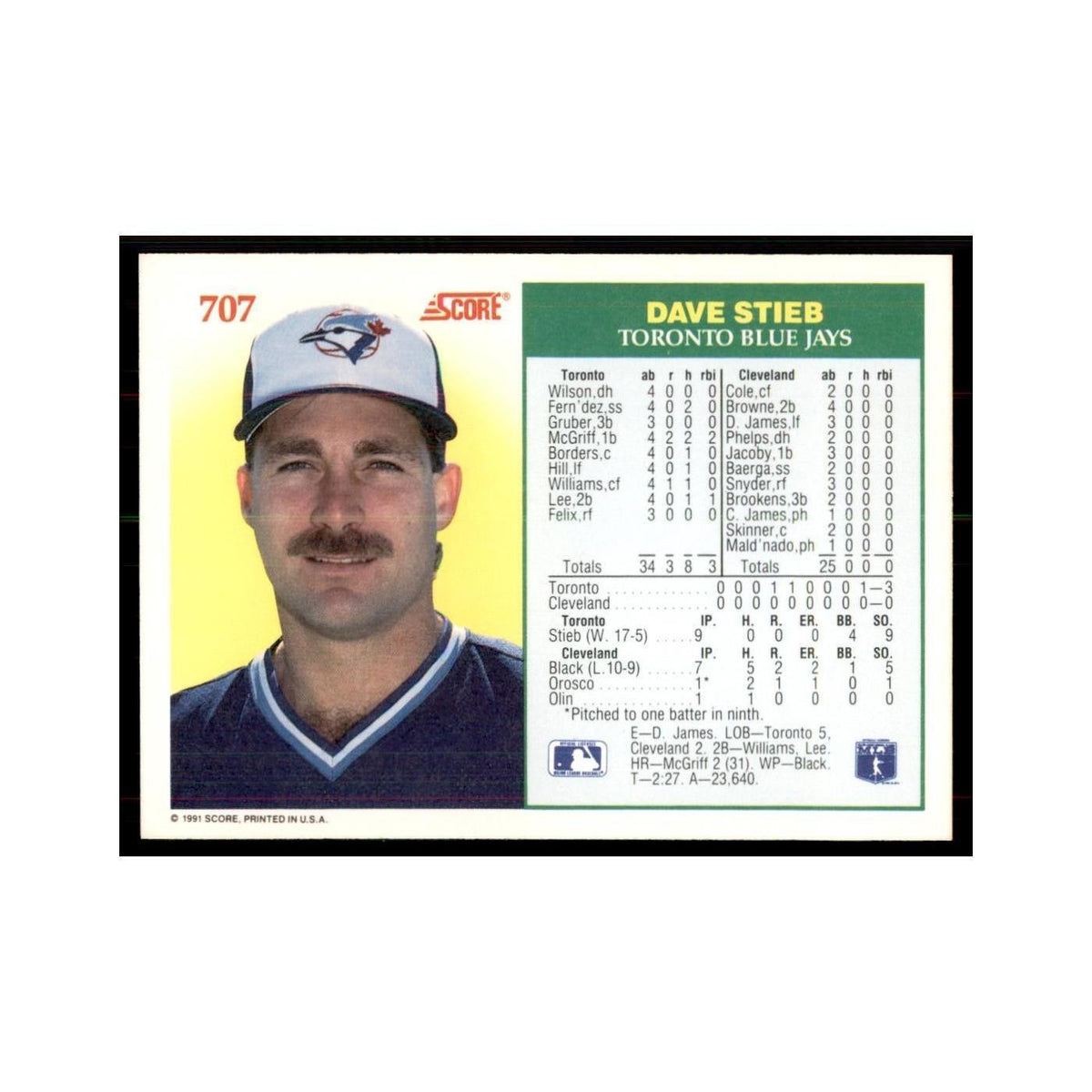 1991 Score Dave Stieb Baseball Cards #707