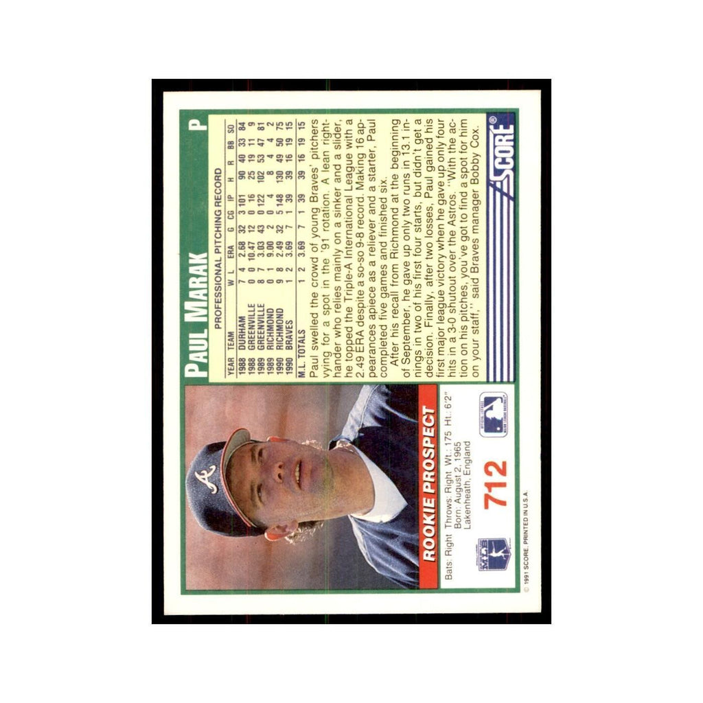 1991 Score Paul Marak Baseball Cards #712