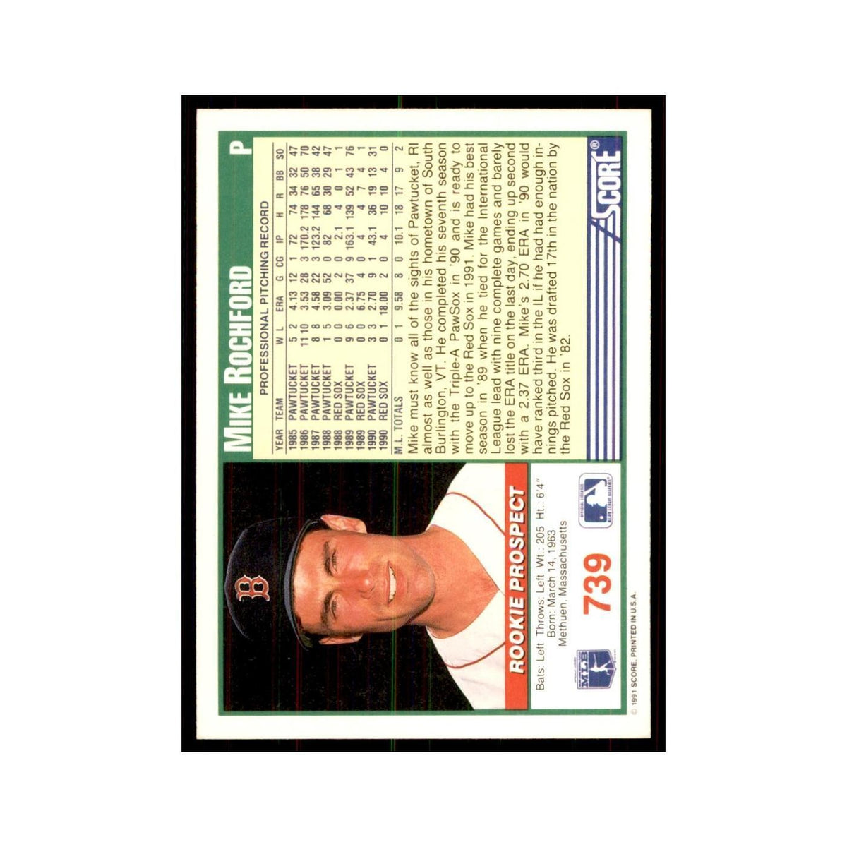 1991 Score Mike Rochford Baseball Cards #739