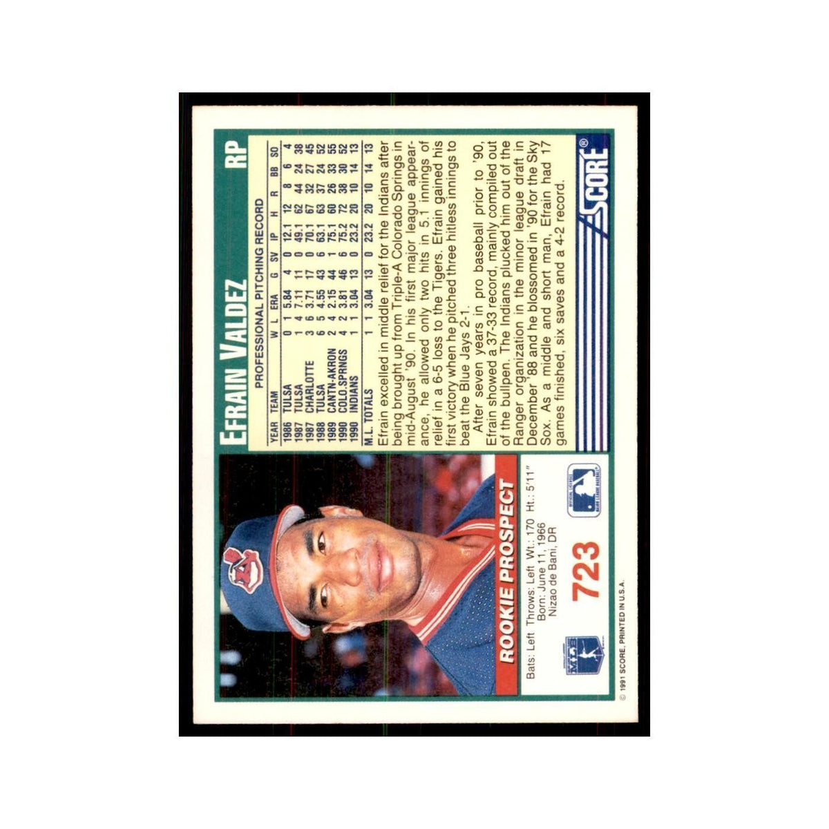 1991 Score Efrain Valdez Baseball Cards #723