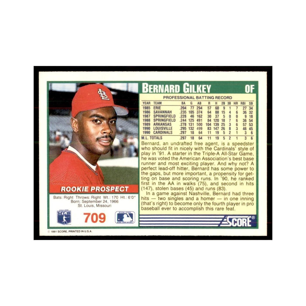 1991 Score Bernard Gilkey Baseball Cards #709