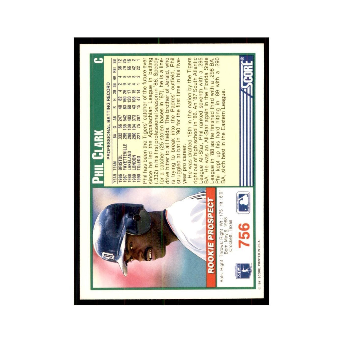 1991 Score Phil Clark Baseball Cards #756