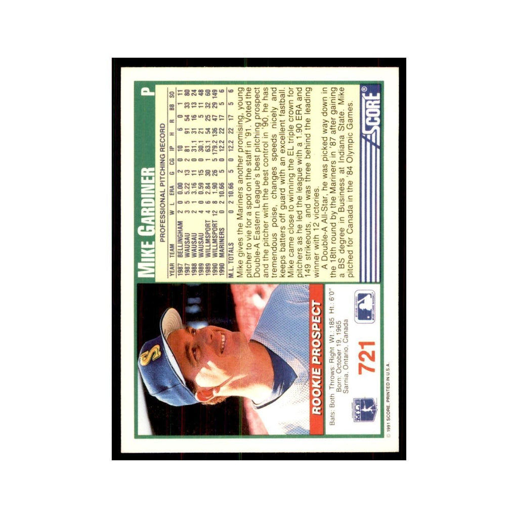 1991 Score Mike Gardiner Baseball Cards #721
