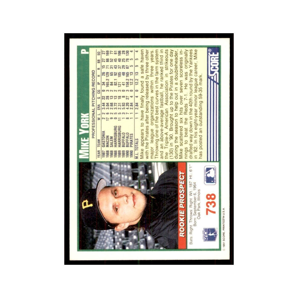 1991 Score Mike York Baseball Cards #738