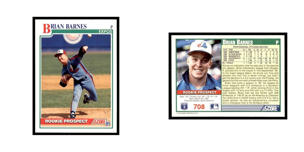 1991 Score Brian Barnes Baseball Cards #708