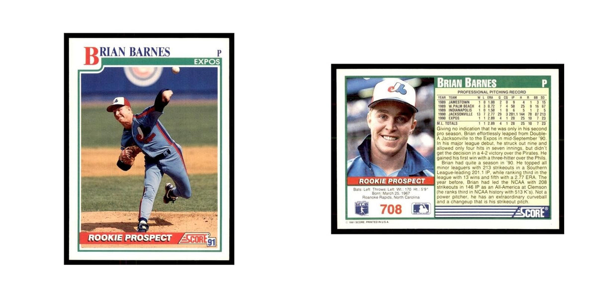 1991 Score Brian Barnes Baseball Cards #708