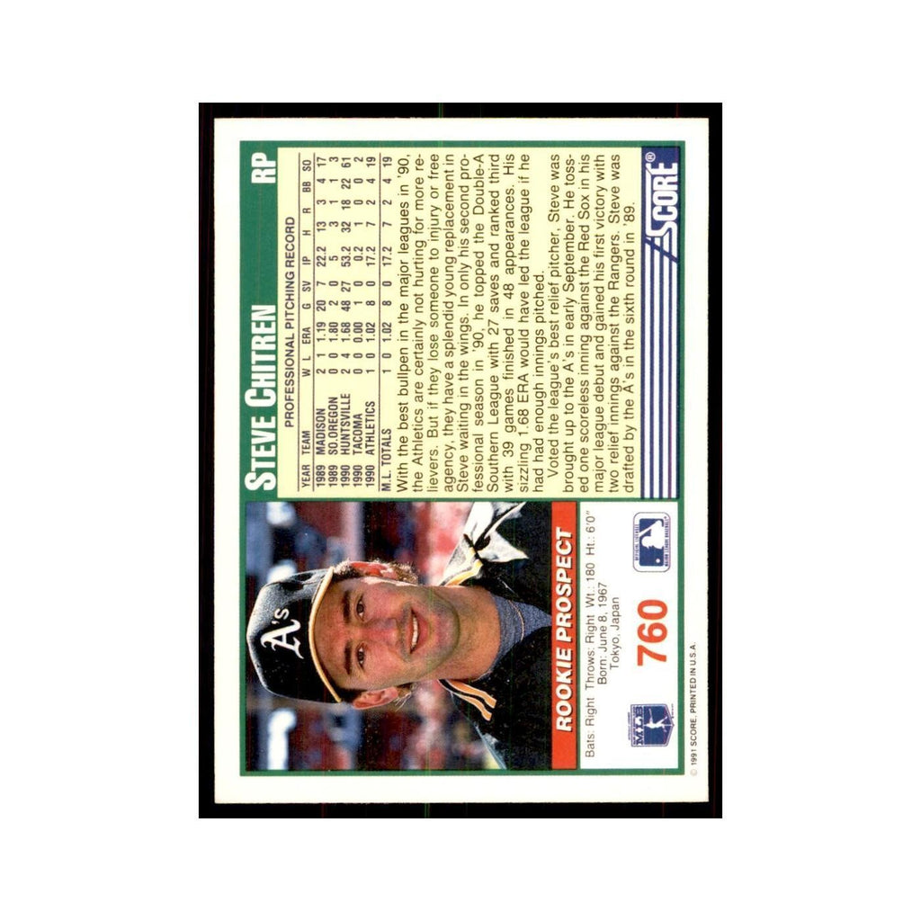 1991 Score Steve Chitren Baseball Cards #760