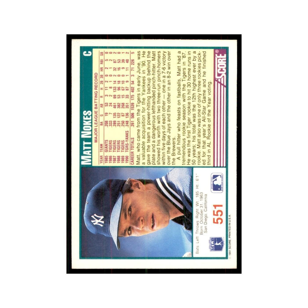 1991 Score Matt Nokes Baseball Cards #551