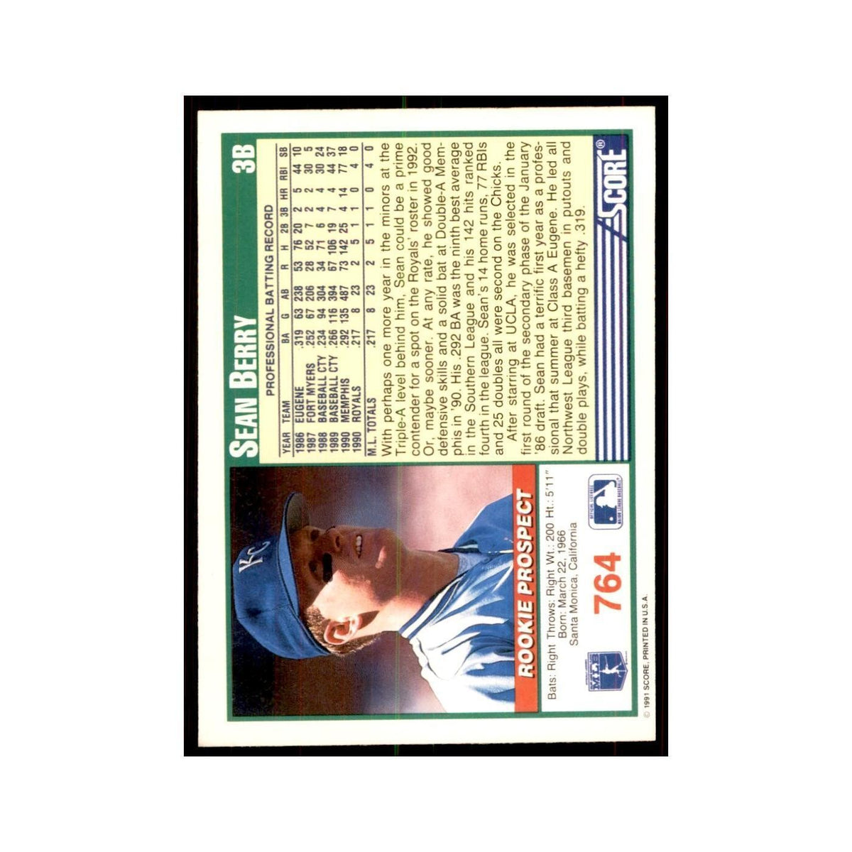 1991 Score Sean Berry Baseball Cards #764