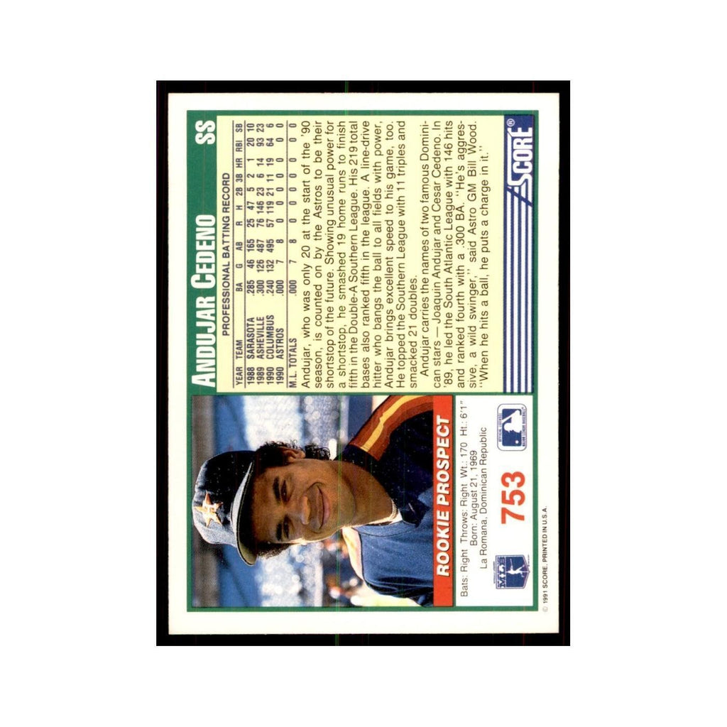 1991 Score Andujar Cedeno Baseball Cards #753