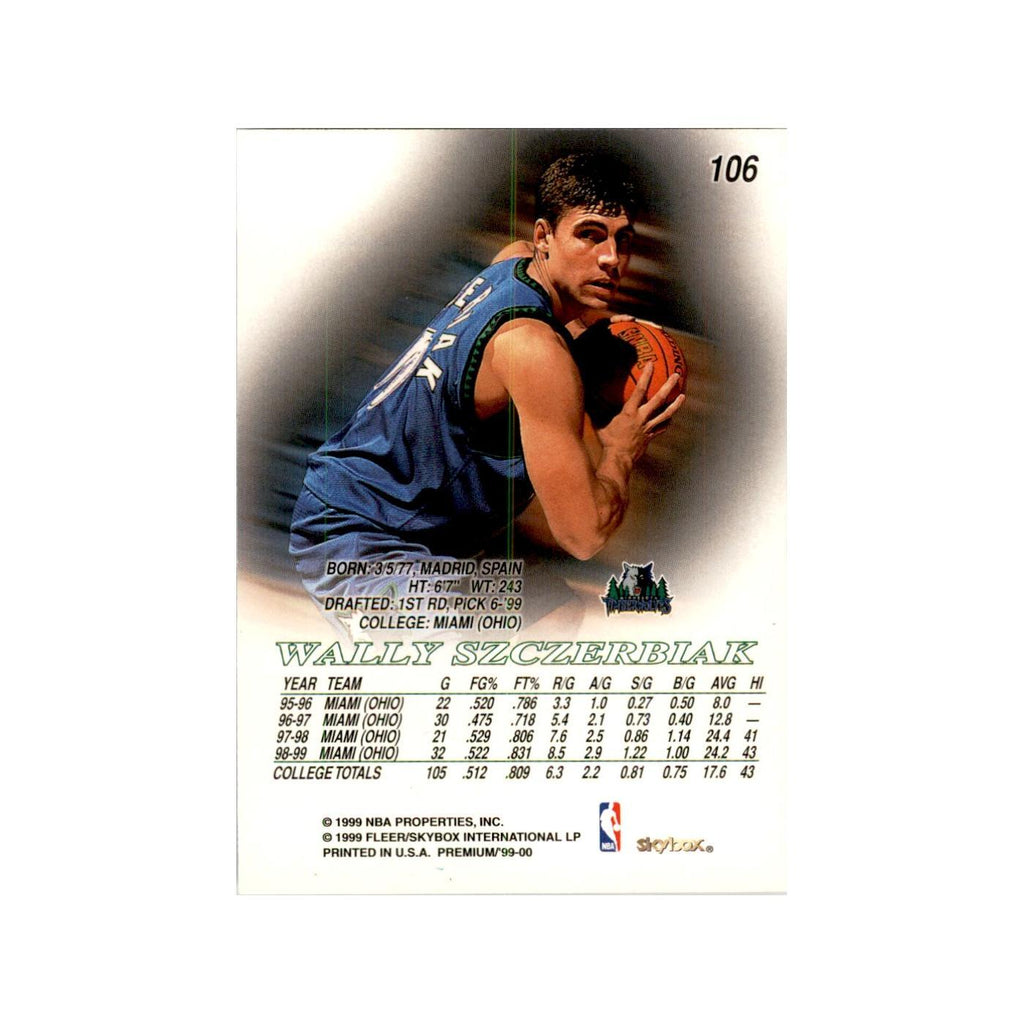 1999 SkyBox Premium Wally Szczerbiak RC Basketball Cards #106