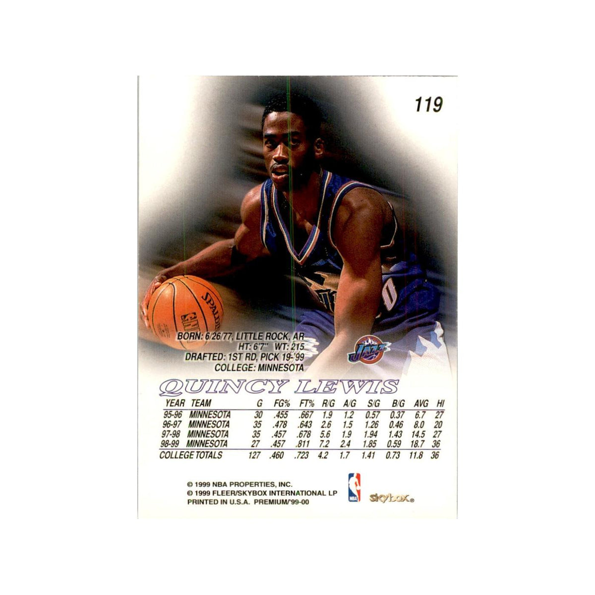 1999 SkyBox Premium Quincy Lewis RC Basketball Cards #119