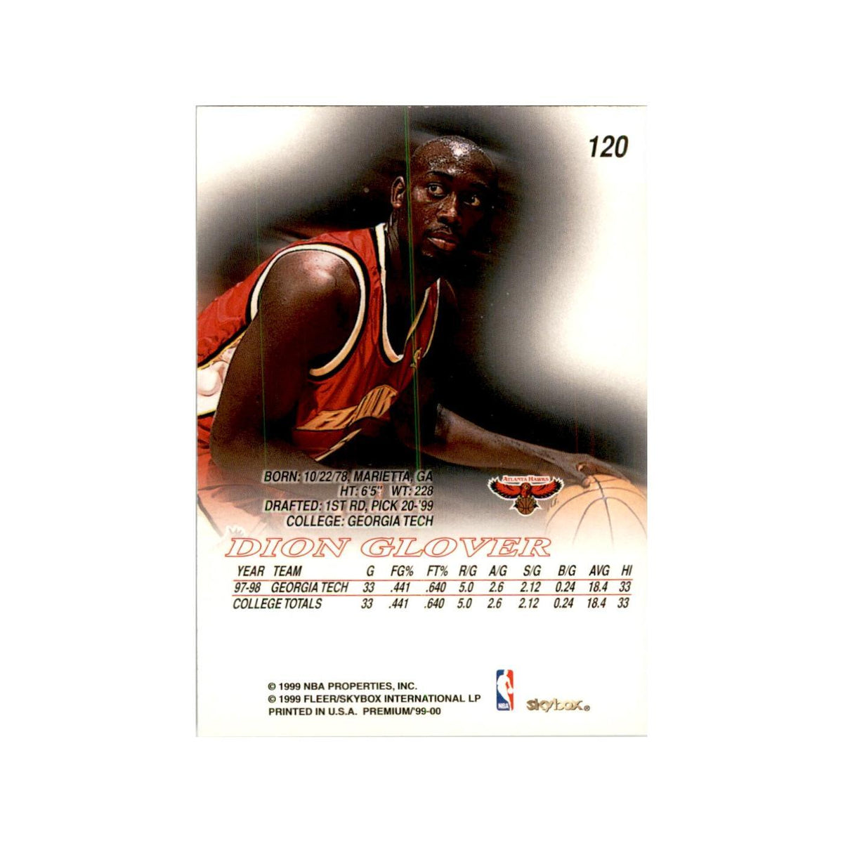 1999 SkyBox Premium Dion Glover RC Basketball Cards #120