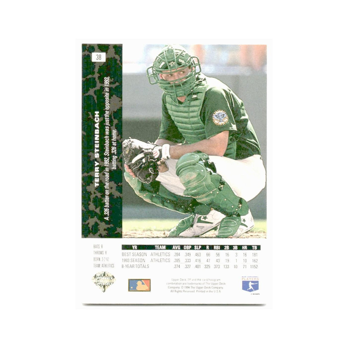 Terry Steinbach 1994 SP #38 Oakland Athletics Baseball Card NM