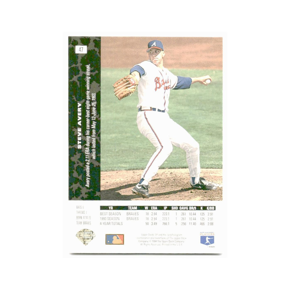 Steve Avery 1994 SP #47 Atlanta Braves Baseball Card NM