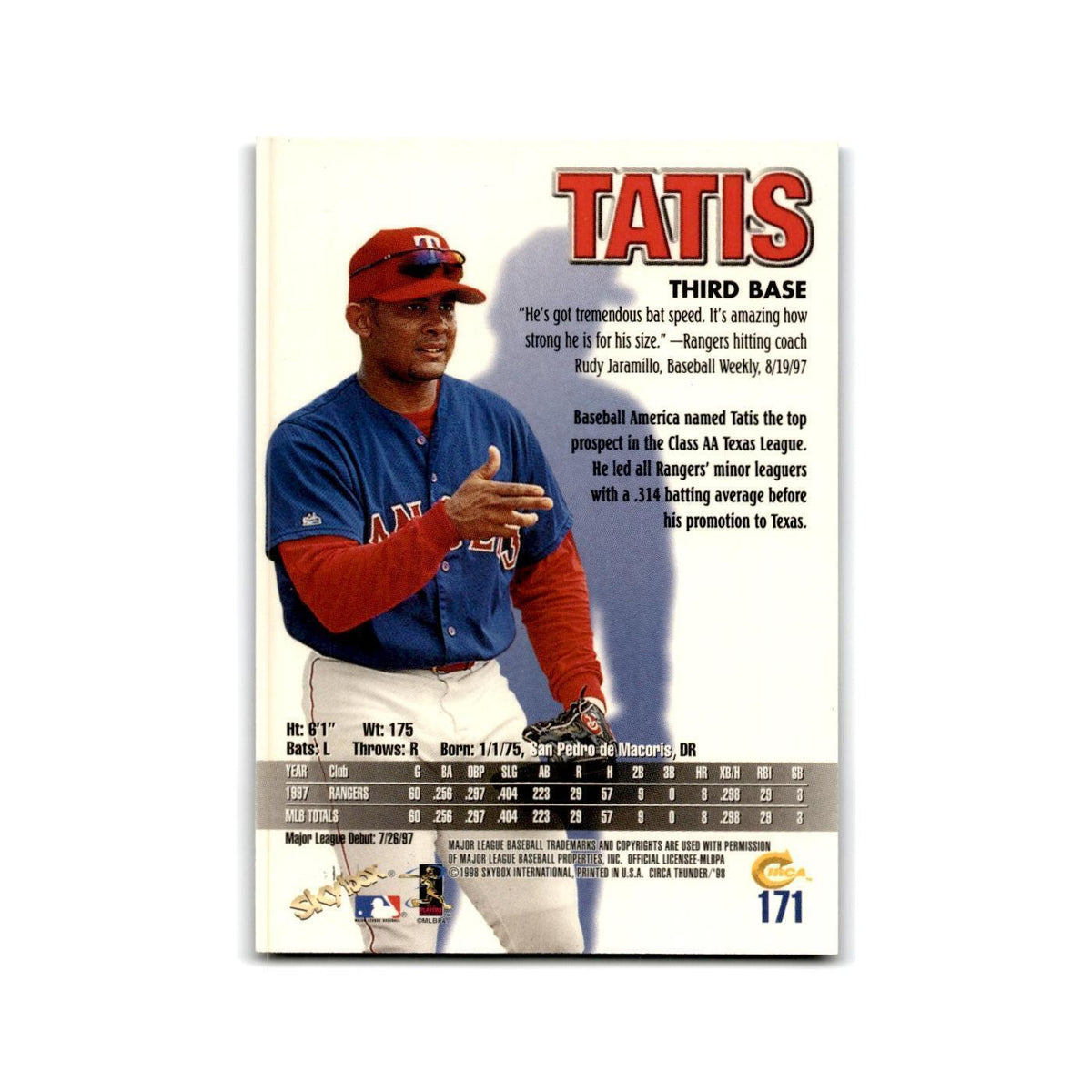 1998 SkyBox Thunder Fernando Tatis Rangers #171