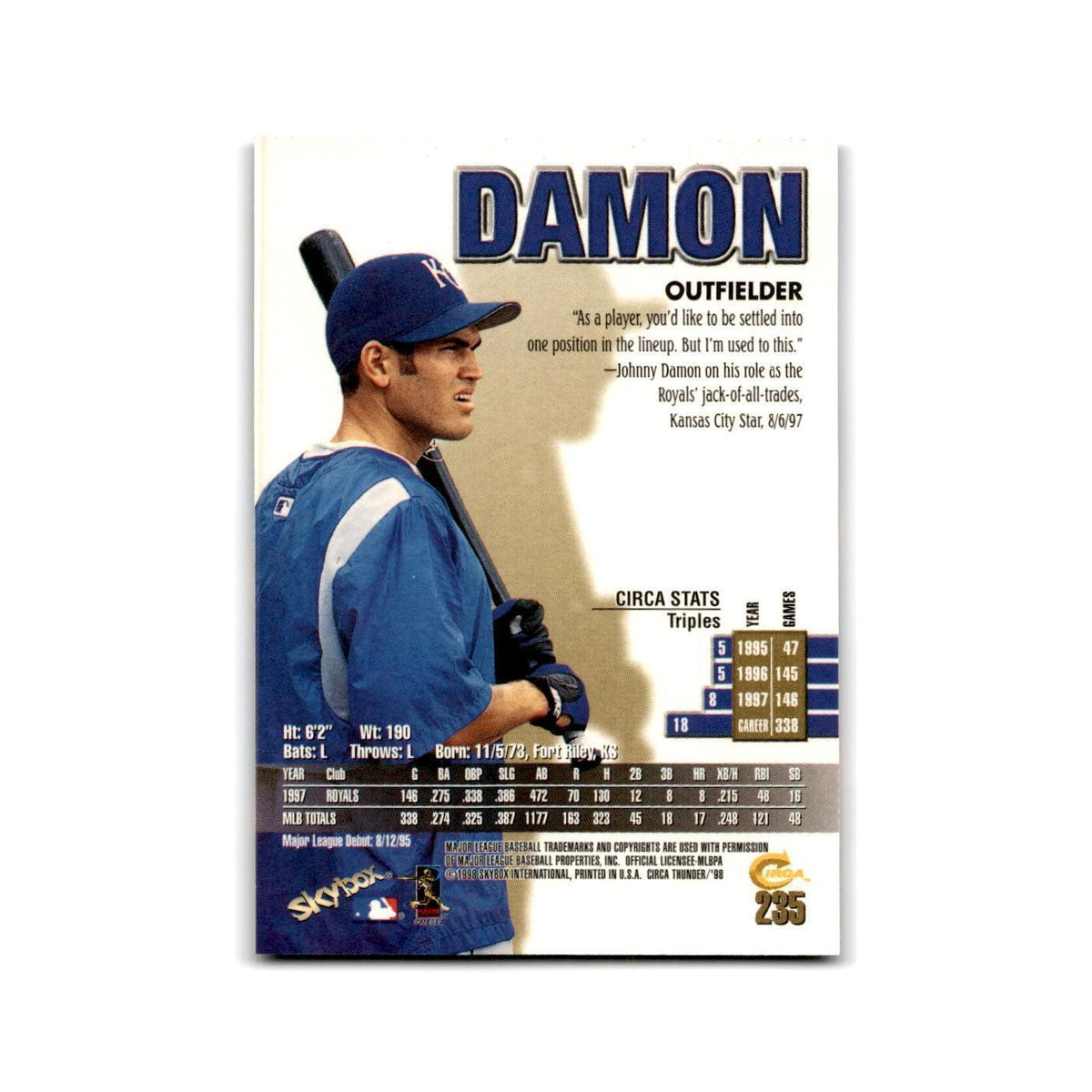 1998 SkyBox Thunder Johnny Damon Royals #235