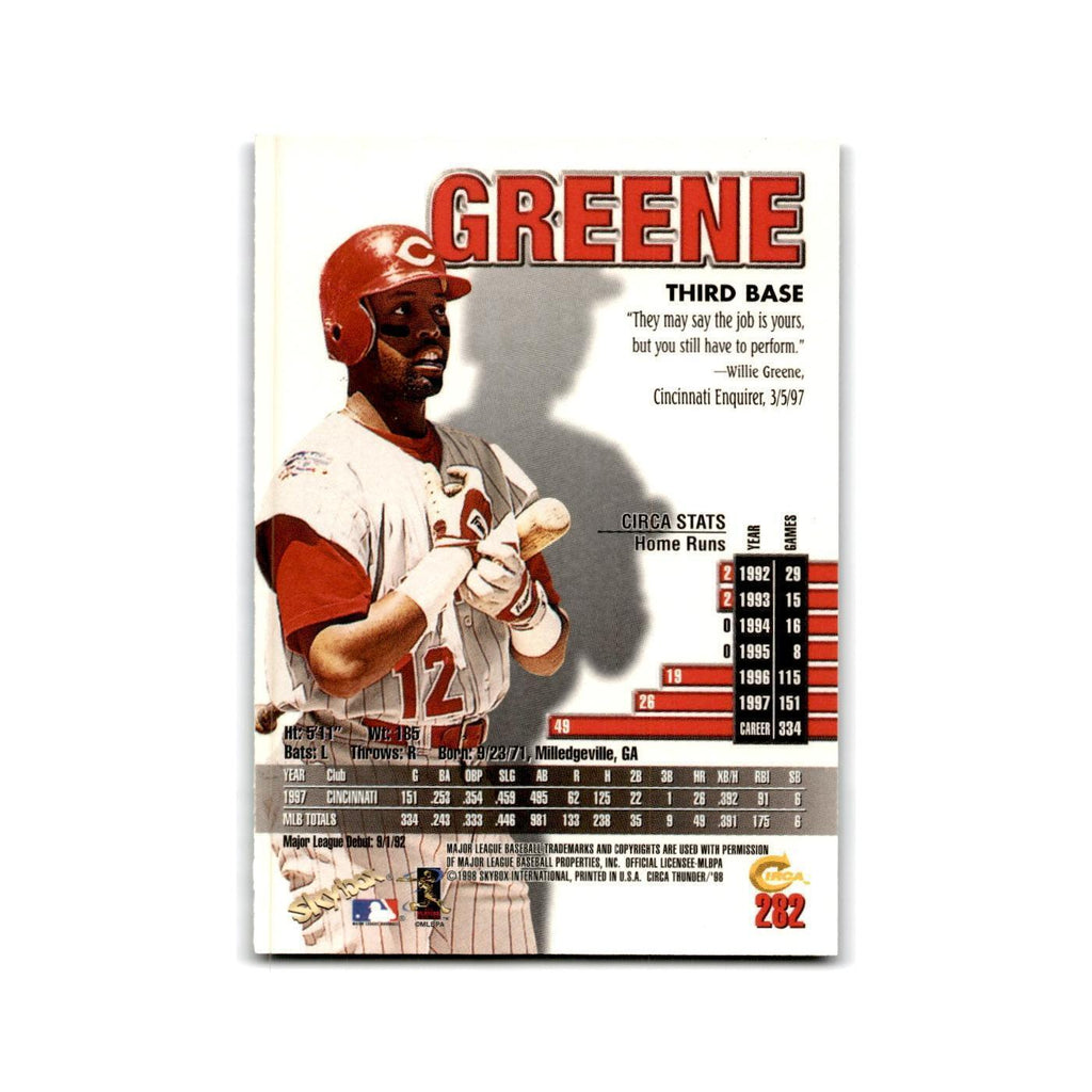 1998 SkyBox Thunder Willie Greene Reds #282