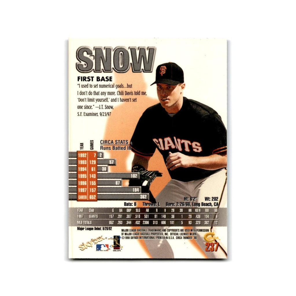 1998 SkyBox Thunder J.T. Snow Giants #237