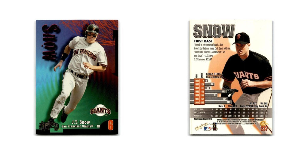 1998 SkyBox Thunder J.T. Snow Giants #237